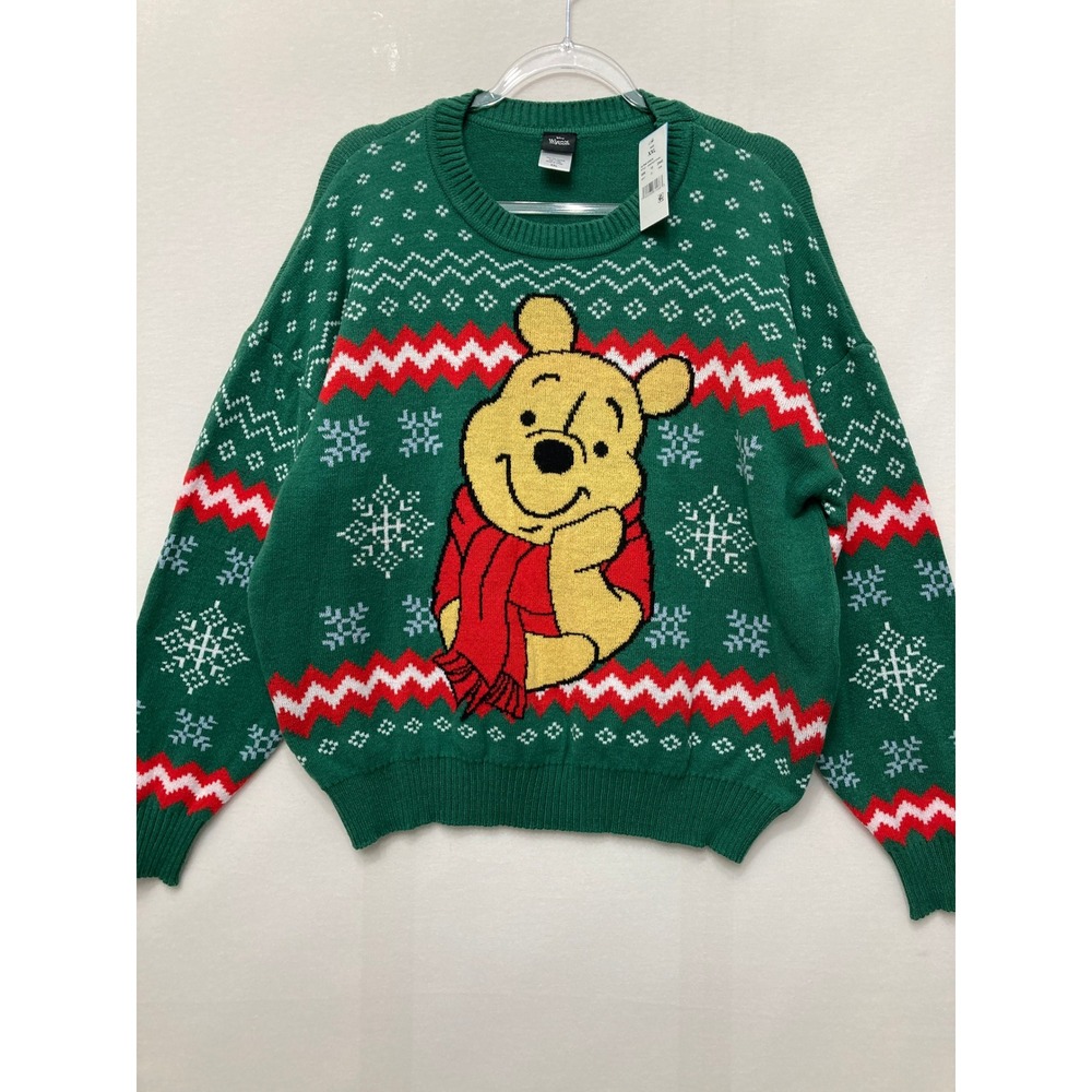 New Disney Winnie the Pooh Sweater XXL Green Holiday Fair Isle Snowflake